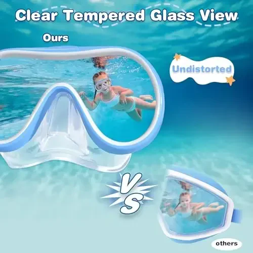 ITOWE Kids Swim Goggles Mask with Nose Cover 3-16, Unique Frame Design 180° Clear View Tempered Glass No Leak for Pool Beach - 6