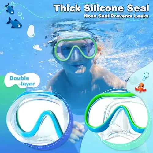ITOWE Kids Swim Goggles Mask with Nose Cover 3-16, Unique Frame Design 180° Clear View Tempered Glass No Leak for Pool Beach - 4