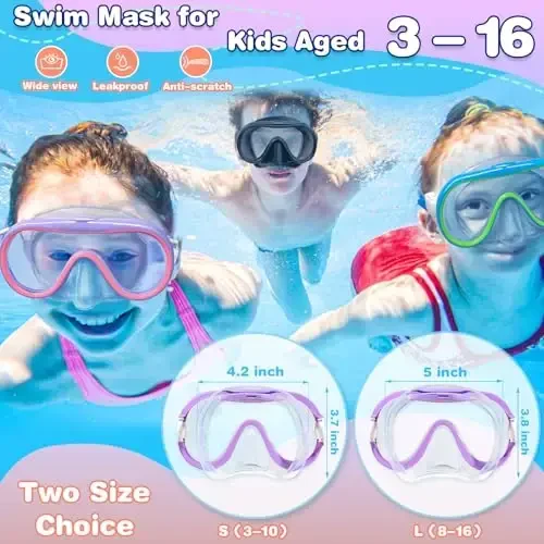 ITOWE Kids Swim Goggles Mask with Nose Cover 3-16, Unique Frame Design 180° Clear View Tempered Glass No Leak for Pool Beach - 7