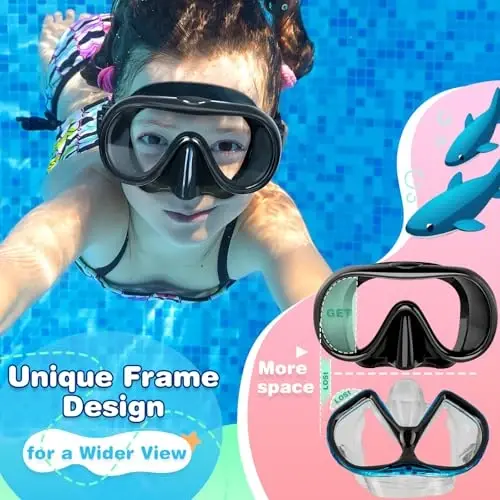 ITOWE Kids Swim Goggles Mask with Nose Cover 3-16, Unique Frame Design 180° Clear View Tempered Glass No Leak for Pool Beach - 2