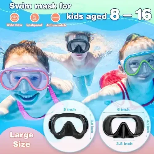 ITOWE Kids Swim Goggles Mask with Nose Cover 3-16, Unique Frame Design 180° Clear View Tempered Glass No Leak for Pool Beach - 7
