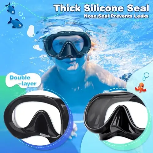 ITOWE Kids Swim Goggles Mask with Nose Cover 3-16, Unique Frame Design 180° Clear View Tempered Glass No Leak for Pool Beach - 4