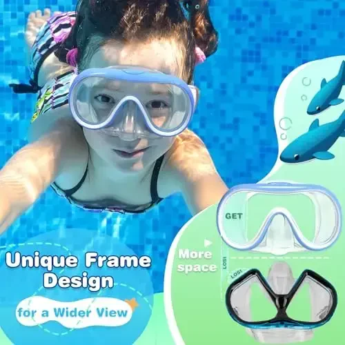 ITOWE Kids Swim Goggles Mask with Nose Cover 3-16, Unique Frame Design 180° Clear View Tempered Glass No Leak for Pool Beach - 2