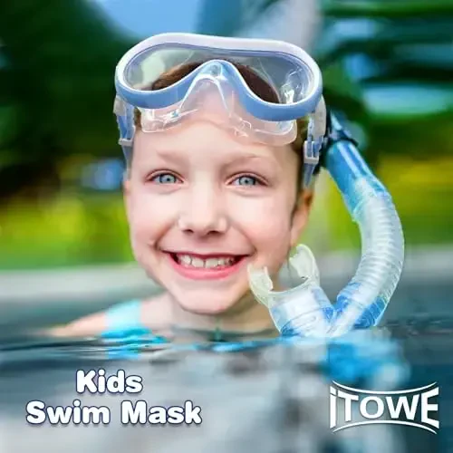 ITOWE Kids Swim Goggles Mask with Nose Cover 3-16, Unique Frame Design 180° Clear View Tempered Glass No Leak for Pool Beach - 5