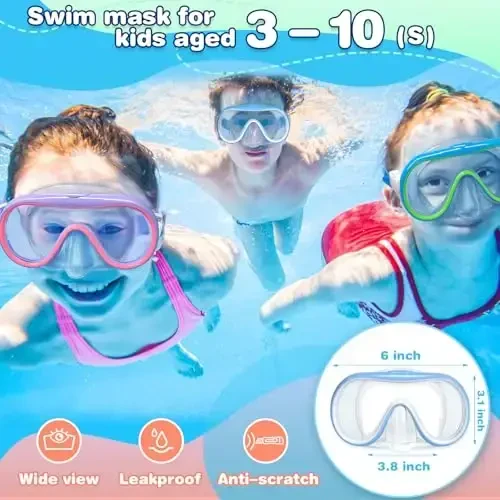 ITOWE Kids Swim Goggles Mask with Nose Cover 3-16, Unique Frame Design 180° Clear View Tempered Glass No Leak for Pool Beach - 7