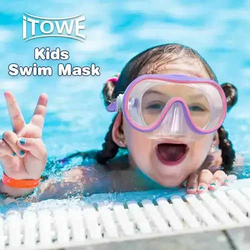 ITOWE Kids Swim Goggles Mask with Nose Cover 3-16, Unique Frame Design 180° Clear View Tempered Glass No Leak for Pool Beach - 5