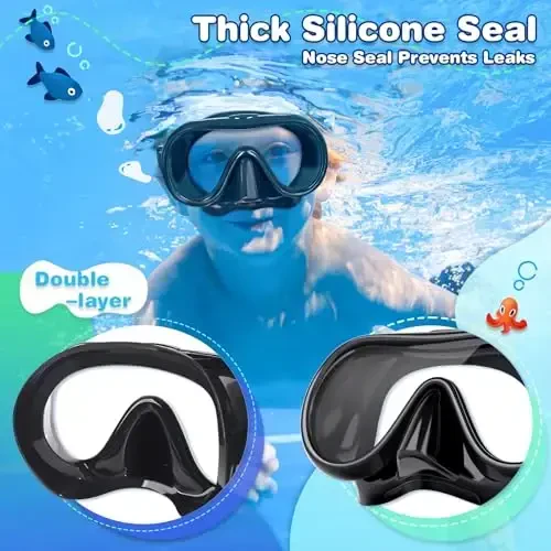 ITOWE Kids Swim Goggles Mask with Nose Cover 3-16, Unique Frame Design 180° Clear View Tempered Glass No Leak for Pool Beach - 4