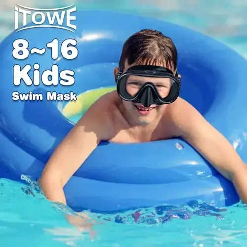 ITOWE Kids Swim Goggles Mask with Nose Cover 3-16, Unique Frame Design 180° Clear View Tempered Glass No Leak for Pool Beach - 5