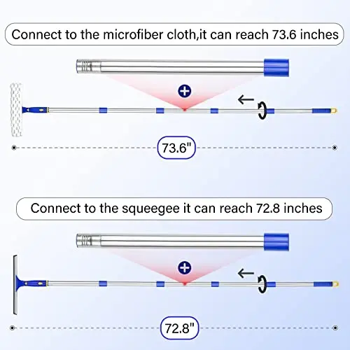 ITTAR oynasi tozalagichi, 2 to'plam zanglamaydigan po'lat ustun, mikrofiber yostiqli tozalash vositalari, 60