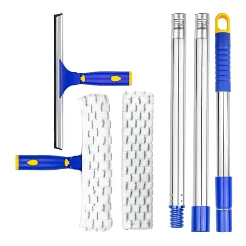 ITTAR Window Squeegee with 2 Sets Stainless Steel Pole, Squeegee Cleaning Tools with Microfiber Pads, 60