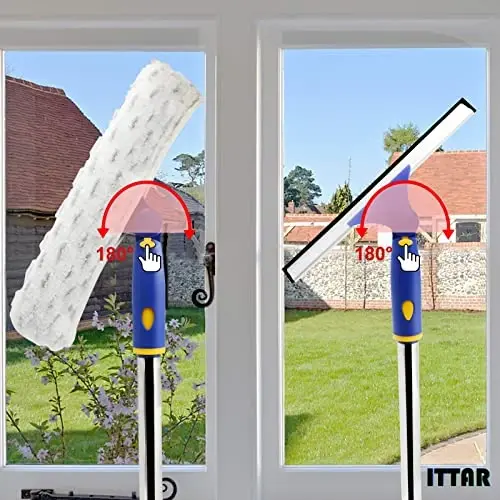 ITTAR Window Squeegee with 2 Sets Stainless Steel Pole, Squeegee Cleaning Tools with Microfiber Pads, 60
