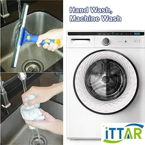 ‌ITTAR Window Squeegee Cleaner Kit, 5Ft Extendable Stainless Steel Pole with Rotatable Rubber Squeegee & 2 Microfiber Scrubber Pads, Professional Window Cleaning Tool for Home, Shower, Car, Windshield - 1