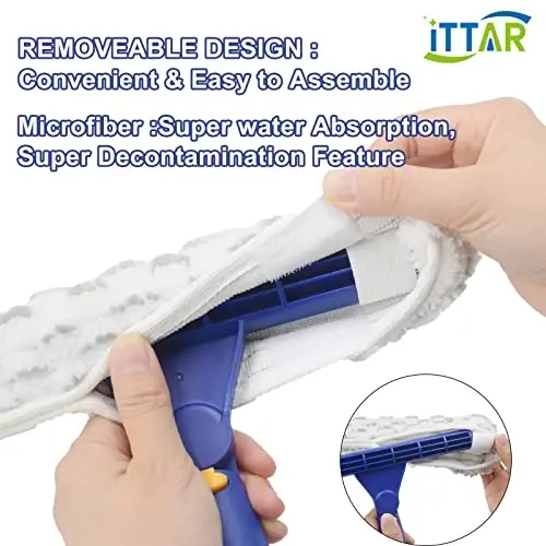 ‌ITTAR Window Squeegee Cleaner Kit, 5Ft Extendable Stainless Steel Pole with Rotatable Rubber Squeegee & 2 Microfiber Scrubber Pads, Professional Window Cleaning Tool for Home, Shower, Car, Windshield - 5