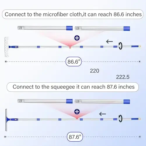 ITTAR Professional Window Cleaning Squeegee Kit, 7.15 Ft High Reach Cleaner Tool, Rotatable Window Washing Equipment with Extension Pole for Indoor/Outdoor Window, Glass, Car, 1 Blade 2 Scrubber - 2