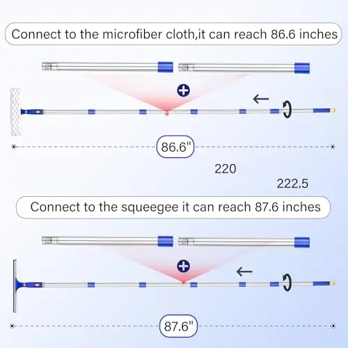 ITTAR Professional Window Cleaning Squeegee Kit, 7.15 Ft High Reach Cleaner Tool, Rotatable Window Washing Equipment with Extension Pole for Indoor/Outdoor Window, Glass, Car, 1 Blade 2 Scrubber - ITTAR (1)