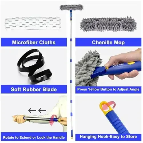 ITTAR Professional Window Cleaning Squeegee Kit, 7.15 Ft High Reach Cleaner Tool, Rotatable Window Washing Equipment with Extension Pole for Indoor/Outdoor Window, Glass, Car, 1 Blade 2 Scrubber - 5