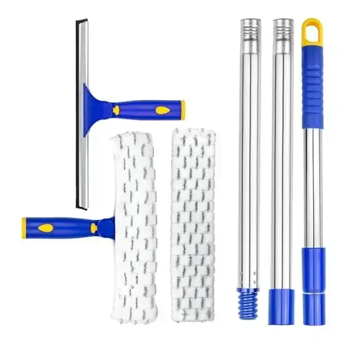 ITTAR Window Squeegee with 2 Sets Stainless Steel Pole, Squeegee Cleaning Tools with Microfiber Pads, 60