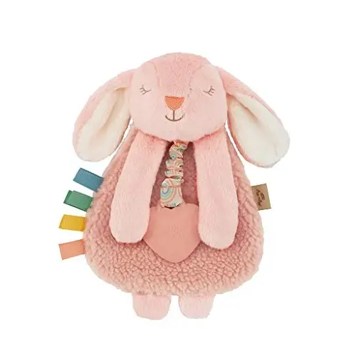 Itzy Ritzy - Itzy Lovey Including Teether - Baby Lovey with Teether, Textured Ribbons & Dangle Arms - Features Crinkle Sound, Sherpa Fabric and Minky Plush (Pink Bunny) - MODAZONE