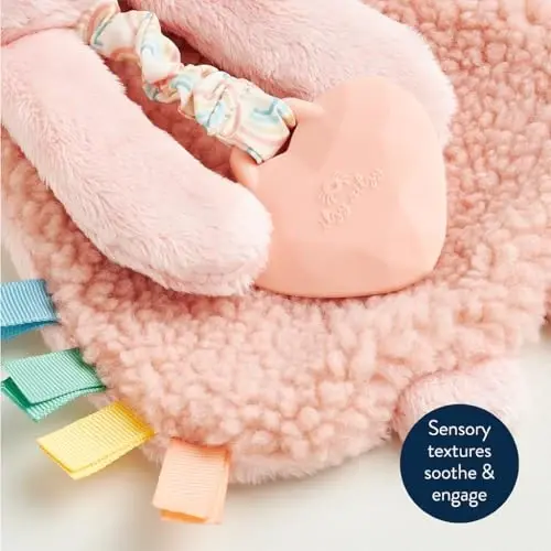Itzy Ritzy - Itzy Lovey Including Teether - Baby Lovey with Teether, Textured Ribbons & Dangle Arms - Features Crinkle Sound, Sherpa Fabric and Minky Plush (Pink Bunny) - 5