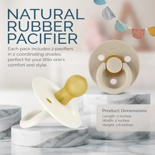 Itzy Ritzy Natural Rubber Newborn Pacifiers (Set of 2) – Baby Pacifiers with Cherry-Shaped Nipple & Large Air Holes for Added Safety; Set of 2 Binkies in Coconut & Toast (Ages 0 – 6 Months) - 5