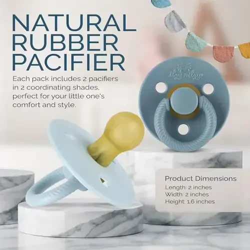 Itzy Ritzy Natural Rubber Newborn Pacifiers (Set of 2) – Baby Pacifiers with Cherry-Shaped Nipple & Large Air Holes for Added Safety; Set of 2 Binkies in Harbor & Coast (Ages 0 – 6 Months) - ITZY RITZY (1)