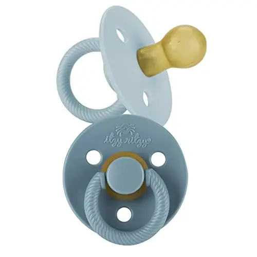 Itzy Ritzy Natural Rubber Newborn Pacifiers (Set of 2) – Baby Pacifiers with Cherry-Shaped Nipple & Large Air Holes for Added Safety; Set of 2 Binkies in Harbor & Coast (Ages 0 – 6 Months) - 1