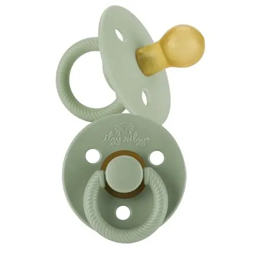 Itzy Ritzy Natural Rubber Newborn Pacifiers (Set of 2) – Baby Pacifiers with Cherry-Shaped Nipple & Large Air Holes for Added Safety; Set of 2 Binkies in Succulent & Agave (Ages 0 – 6 Months) - 1