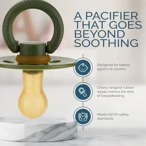 Itzy Ritzy Natural Rubber Newborn Pacifiers (Set of 2) – Baby Pacifiers with Cherry-Shaped Nipple & Large Air Holes for Added Safety; Set of 2 Binkies in Camo & Midnight (Ages 0 – 6 Months) - 4