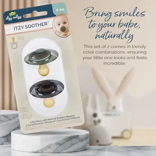 Itzy Ritzy Natural Rubber Newborn Pacifiers (Set of 2) – Baby Pacifiers with Cherry-Shaped Nipple & Large Air Holes for Added Safety; Set of 2 Binkies in Camo & Midnight (Ages 0 – 6 Months) - 6