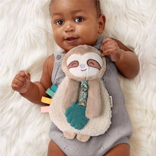 Itzy Ritzy - Itzy Lovey Including Teether - Baby Lovey with Teether, Textured Ribbons & Dangle Arms - Features Crinkle Sound, Sherpa Fabric and Minky Plush (Sloth) - 2