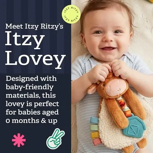 Itzy Ritzy - Itzy Lovey Including Teether - Baby Lovey with Teether, Textured Ribbons & Dangle Arms - Features Crinkle Sound, Sherpa Fabric and Minky Plush (Highland Cow) 