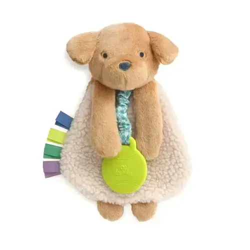 Itzy Ritzy - Itzy Lovey Including Teether - Baby Lovey with Teether, Textured Ribbons & Dangle Arms - Features Crinkle Sound, Sherpa Fabric and Minky Plush (Puppy) - MODAZONE