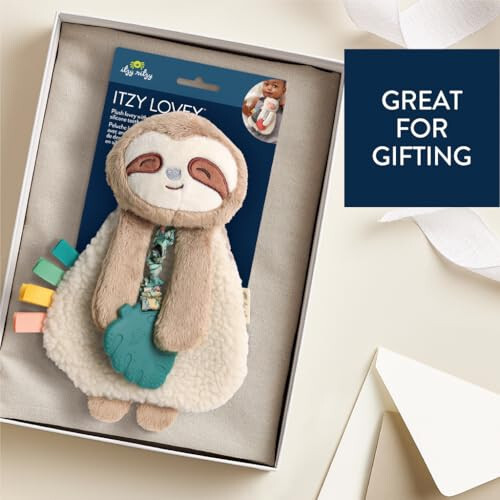 Itzy Ritzy - Itzy Lovey Including Teether - Baby Lovey with Teether, Textured Ribbons & Dangle Arms - Features Crinkle Sound, Sherpa Fabric and Minky Plush (Sloth) - 6