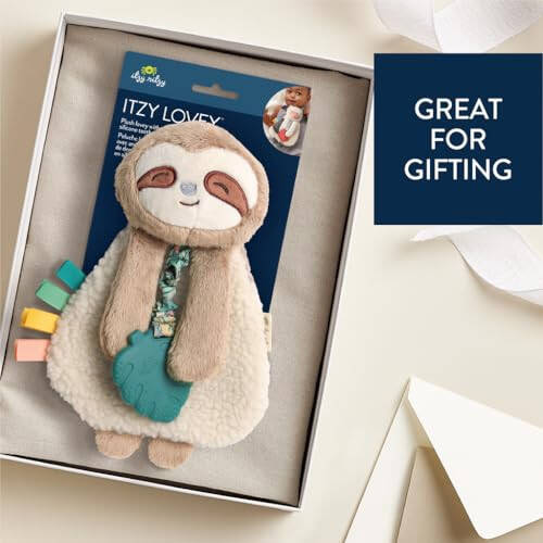 Itzy Ritzy - Itzy Lovey Including Teether - Baby Lovey with Teether, Textured Ribbons & Dangle Arms - Features Crinkle Sound, Sherpa Fabric and Minky Plush (Sloth) - 6