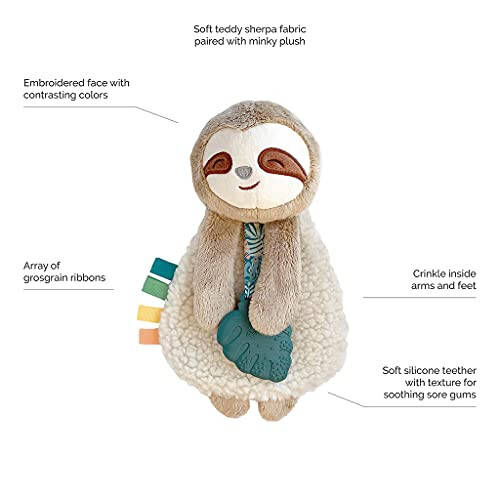 Itzy Ritzy - Itzy Lovey Including Teether - Baby Lovey with Teether, Textured Ribbons & Dangle Arms - Features Crinkle Sound, Sherpa Fabric and Minky Plush (Sloth) - 2