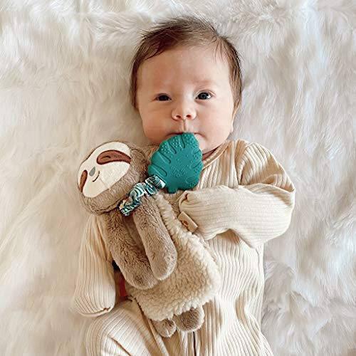 Itzy Ritzy - Itzy Lovey Including Teether - Baby Lovey with Teether, Textured Ribbons & Dangle Arms - Features Crinkle Sound, Sherpa Fabric and Minky Plush (Sloth) - 3