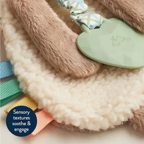 Itzy Ritzy - Itzy Lovey Including Teether - Baby Lovey with Teether, Textured Ribbons & Dangle Arms - Features Crinkle Sound, Sherpa Fabric and Minky Plush (Taupe Bunny) - 4