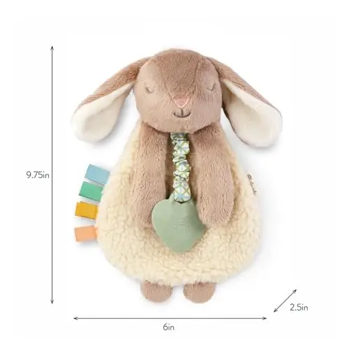 Itzy Ritzy - Itzy Lovey Including Teether - Baby Lovey with Teether, Textured Ribbons & Dangle Arms - Features Crinkle Sound, Sherpa Fabric and Minky Plush (Taupe Bunny) - 6