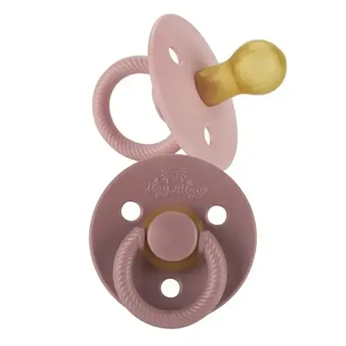 Itzy Ritzy Natural Rubber Pacifiers (Set of 2) – Baby Pacifiers with Cherry-Shaped Nipple & Large Air Holes for Added Safety; Set of 2 Binkies in Blossom & Rosewood (Ages 6 – 18 Months) - 1