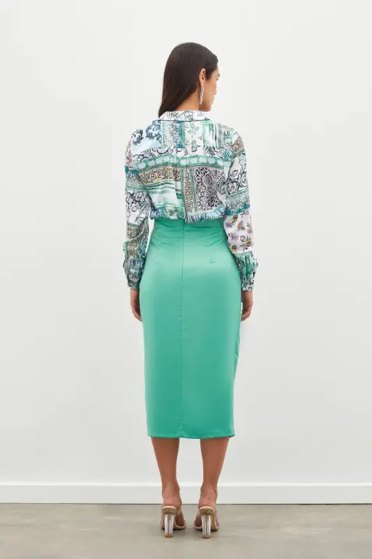 Юбка атласная с деталями в сборку - МЯТА-МЯТА - 6