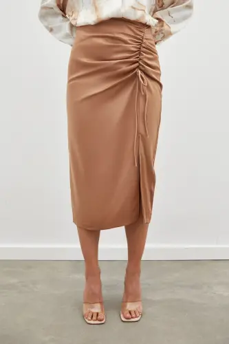 Юбка атласная с драпировкой - Camel-CAMEL - 6