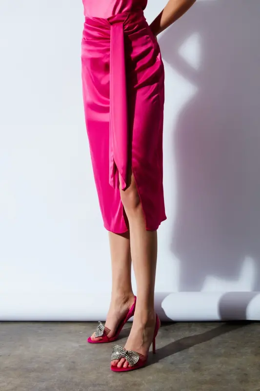 Юбка из атласа с завязками - Фуксия - 6