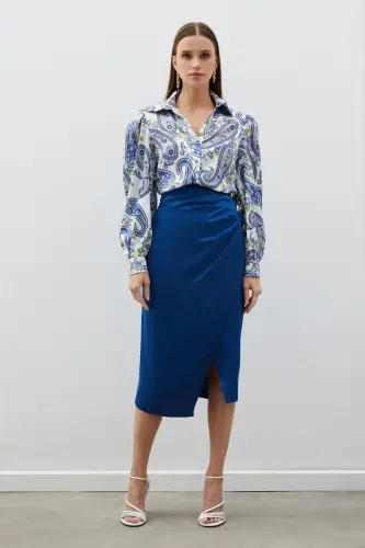 Юбка из сатинового крепа с пуговицами - ИНДИГО-ИНДИГО - SATEEN (1)