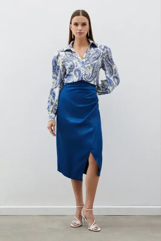 Юбка из сатинового крепа с пуговицами - ИНДИГО-ИНДИГО - 3