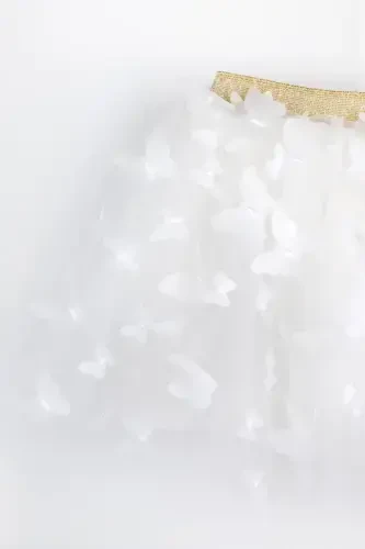 Юбка из тюля для девочек с аппликацией бабочки цвета экрю - Pauline - 2