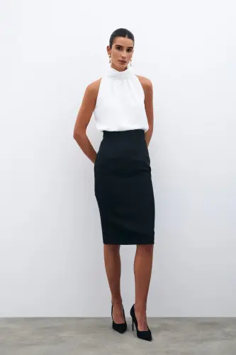 Юбка-карандаш - Черный-ЧЕРНЫЙ - SATEEN (1)