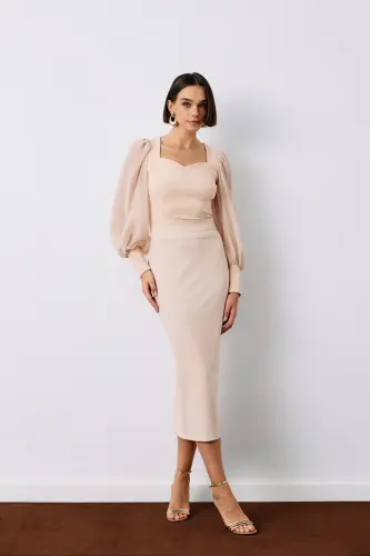 Юбка-карандаш миди - бежевый - 1