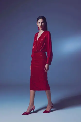 Юбка-карандаш с пайетками - Красный-КРАСНЫЙ - SATEEN (1)