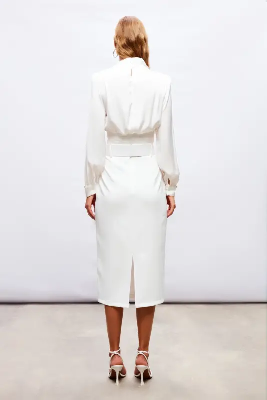Юбка-карандаш с поясом - ЭКРУ - 7