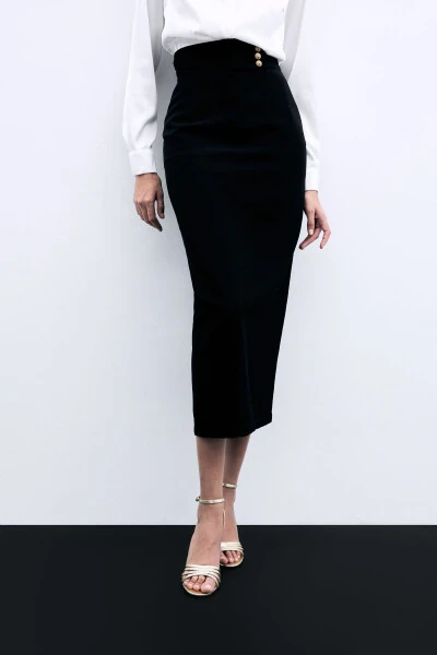 Юбка-миди на пуговицах - ЧЕРНАЯ - 7